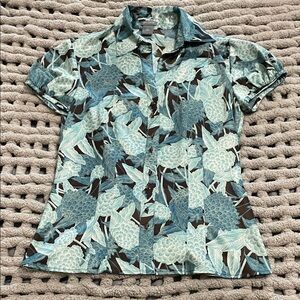 Ann Taylor Blue and Green Floral Button Down Shirt